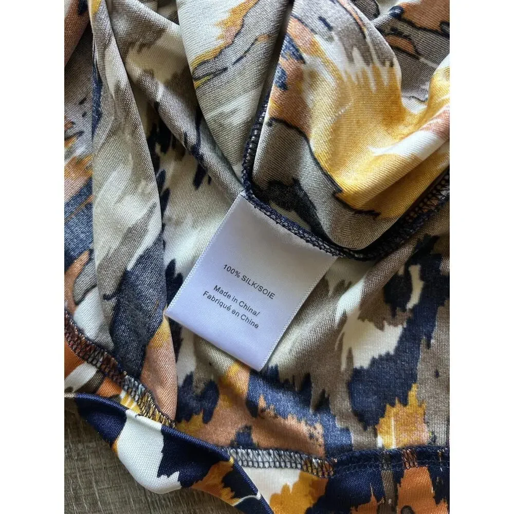 Tory Burch 100% Silk Ikat Print Midi Dress Women M Cowl Neck Tie Waist